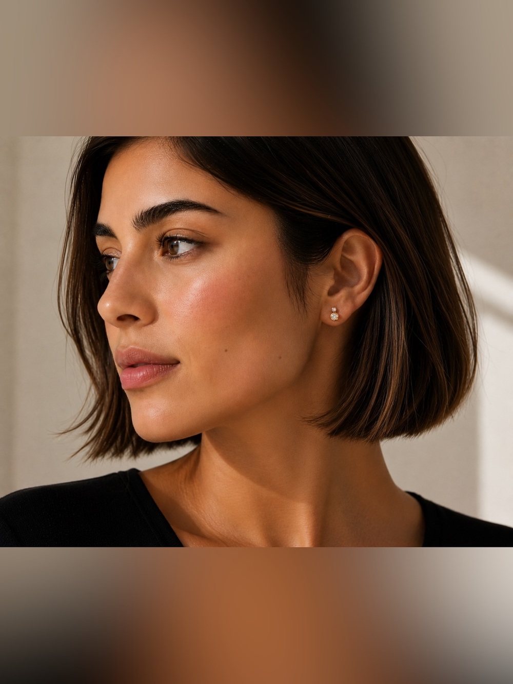 Gold Stud Earrings with CZ Accents